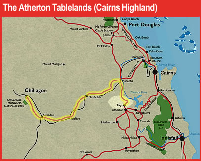 Atherton Tablelands map marking itinerary drive
